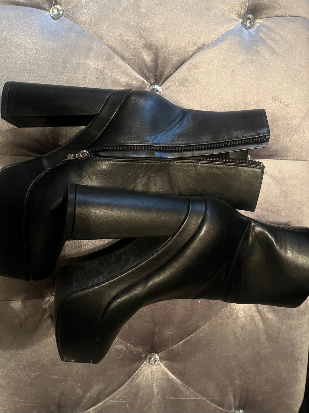 Liliana Black Platform Block Heel Knee Boots